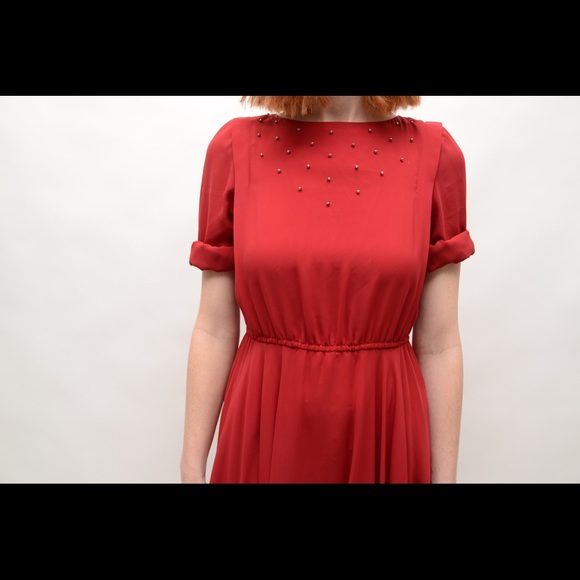 Maroon long sleeve dress with pockets - Picture 2 of 5